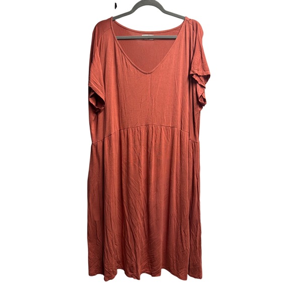 Maurices 24/7 Womens Dress 3X Plus Size Rust Orange V Neck Short Sleeve - Picture 1 of 2